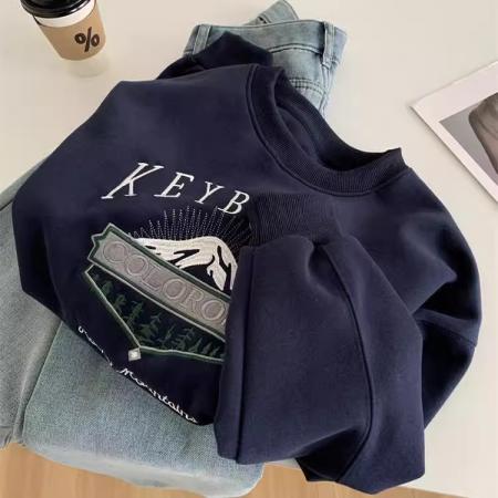 FA47363# 重工刺绣圆领套头卫衣女宽松休闲减龄韩版春季显瘦百搭学生上衣潮  服裝批發女裝批發服飾貨源