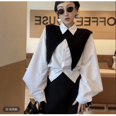 FA47381# 领羊腿袖秋极简风小众设计感衬衫两件套+裤裙  服裝批發女裝批發服飾貨源