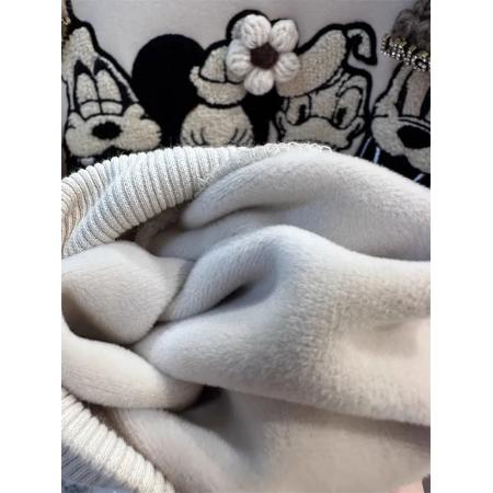 FA47382# 秋冬新款女装短外套宽松欧货重工刺绣米奇长袖套头加绒卫衣小个子  服裝批發女裝批發服飾貨源