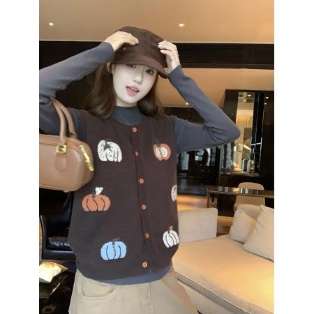 FA47389# 新款老钱风复古针织马甲毛衣背心女  服裝批發女裝批發服飾貨源