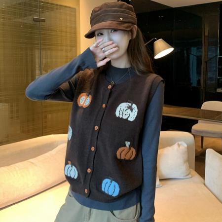 FA47389# 新款老钱风复古针织马甲毛衣背心女  服裝批發女裝批發服飾貨源