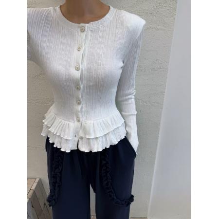 FA47407# 韩国东大门初秋新款纯色荷叶边纽扣长袖针织开衫女  服裝批發女裝批發服飾貨源