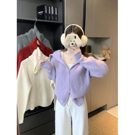 FA47415# 大码女装慵懒风针织开衫女秋冬新款胖mm双拉链翻领毛衣外套女  服裝批發女裝批發服飾貨源