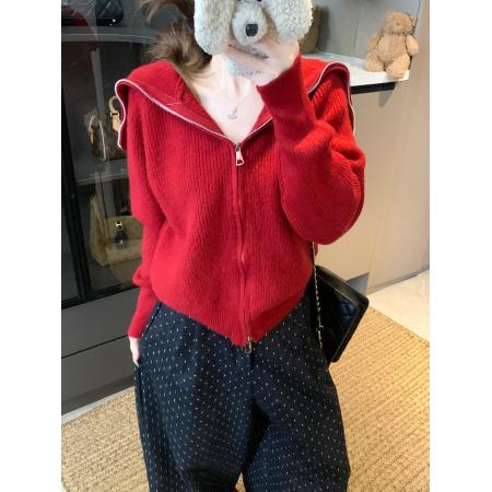 FA47415# 大码女装慵懒风针织开衫女秋冬新款胖mm双拉链翻领毛衣外套女  服裝批發女裝批發服飾貨源