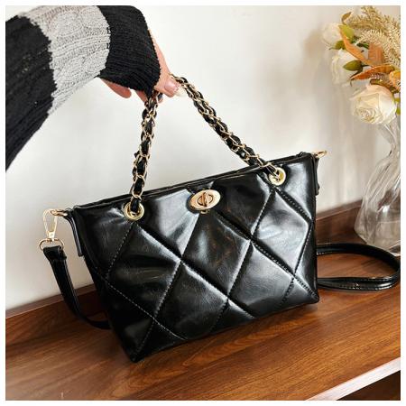 FA47426# 欧美复古洋气链条手拎女包新款韩版时尚菱格休闲单肩斜挎大包 女包批发包包批发货源