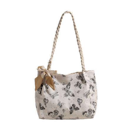 FA47439# 跨境质感小清新蝴蝶印花腋下包女新款文艺风单肩包上课托特包 女包批发包包批发货源