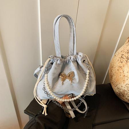 FA47451# 跨境蝴蝶双肩包包女式新款潮时尚韩版珍珠链条背包百搭手提包 女包批发包包批发货源