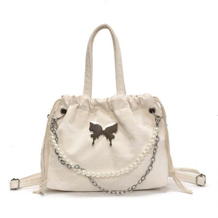 FA47451# 跨境蝴蝶双肩包包女式新款潮时尚韩版珍珠链条背包百搭手提包 女包批发包包批发货源