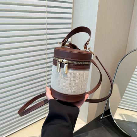 FA47453# 新款韩版高级感圆筒水桶包拼接撞色斜挎包包女ins百搭单肩包 女包批发包包批发货源