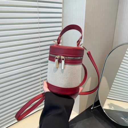 FA47453# 新款韩版高级感圆筒水桶包拼接撞色斜挎包包女ins百搭单肩包 女包批发包包批发货源