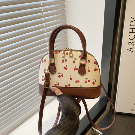 FA47482# 外贸热销跨境时尚樱桃印花大容量通勤单肩斜跨手提贝壳包 女包批发包包批发货源