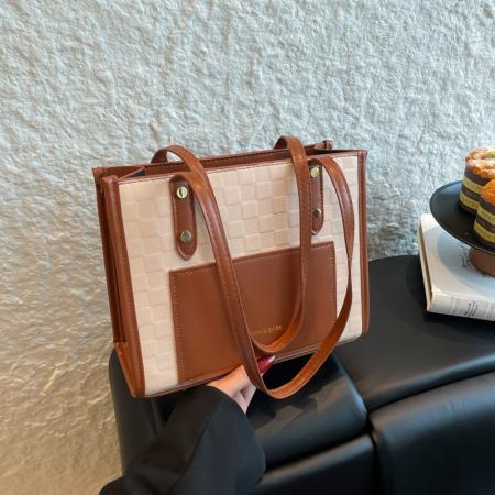 FA47495# 跨境大容量质感手提女士包新款洋气休闲拼色单肩腋下托特包潮 女包批发包包批发货源