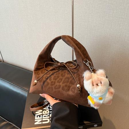 FA47515# 韩版复古气质手提包女秋款百搭温柔豹纹蝴蝶结单肩斜挎饺子包 女包批发包包批发货源