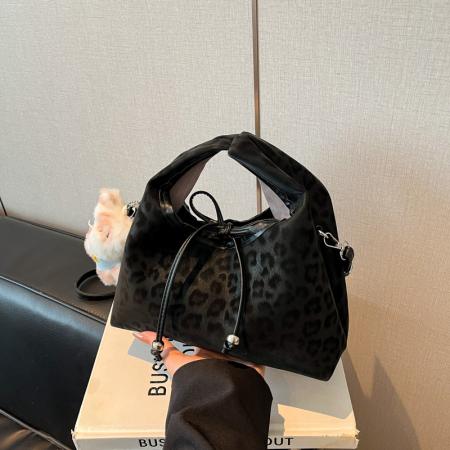 FA47515# 韩版复古气质手提包女秋款百搭温柔豹纹蝴蝶结单肩斜挎饺子包 女包批发包包批发货源