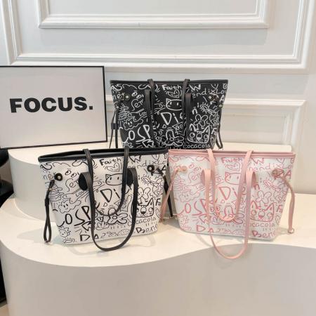 FA47517# 跨境外贸涂鸦手提托特包女潮新时尚休闲单肩大容量腋下包 女包批发包包批发货源