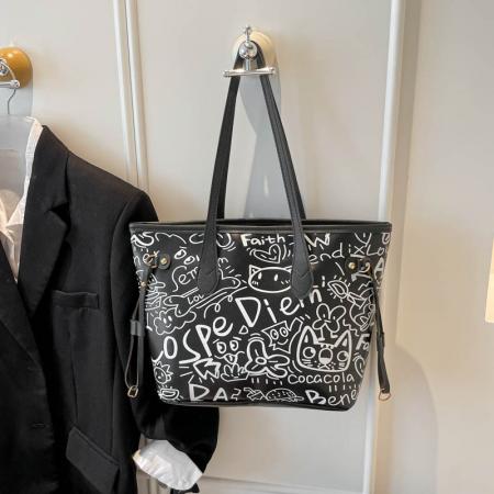 FA47517# 跨境外贸涂鸦手提托特包女潮新时尚休闲单肩大容量腋下包 女包批发包包批发货源