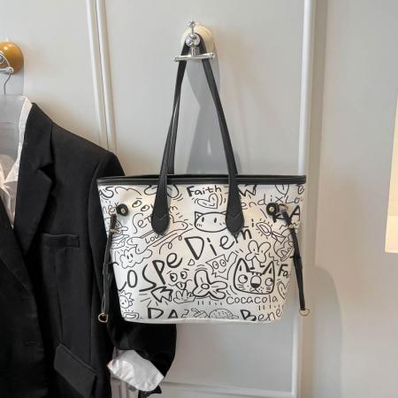 FA47517# 跨境外贸涂鸦手提托特包女潮新时尚休闲单肩大容量腋下包 女包批发包包批发货源