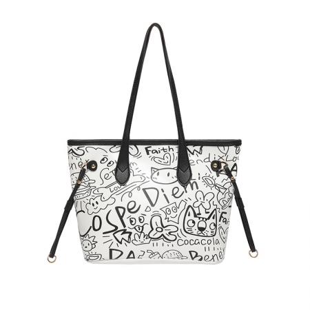 FA47517# 跨境外贸涂鸦手提托特包女潮新时尚休闲单肩大容量腋下包 女包批发包包批发货源