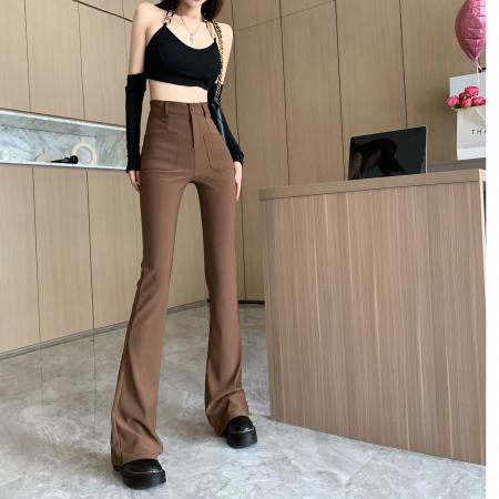 LN76371# 喇叭裤早秋新款高腰显瘦紧身休闲垂感微喇马蹄裤子女