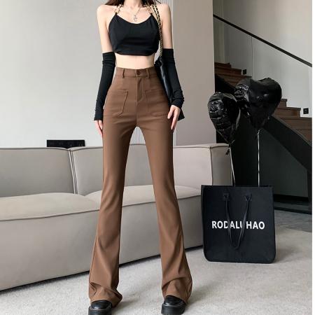 LN76371# 喇叭裤早秋新款高腰显瘦紧身休闲垂感微喇马蹄裤子女