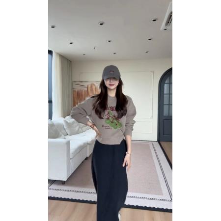 FA47520# 款百搭休闲时尚番茄印花圆领卫衣简约开叉半身裙两件套  服裝批發女裝批發服飾貨源