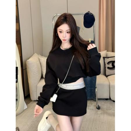 FA47522# 灰色卫衣套装女春季韩版宽松圆领长袖上衣半身裙休闲运动两件套  服裝批發女裝批發服飾貨源