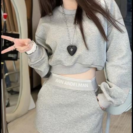 FA47522# 灰色卫衣套装女春季韩版宽松圆领长袖上衣半身裙休闲运动两件套  服裝批發女裝批發服飾貨源