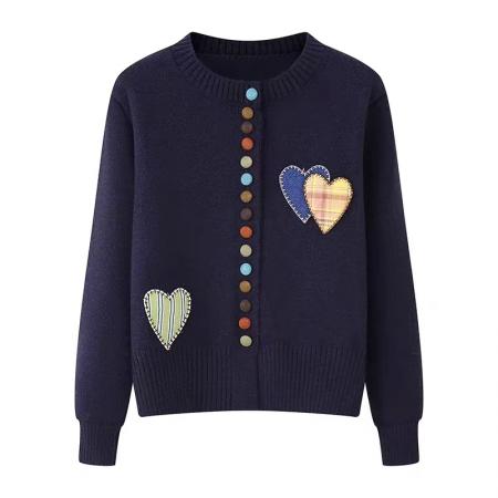 FA47526# 欧货气质爱心彩扣针织衫女秋冬时髦设计羊绒毛衣洋气独特漂亮小衫  服裝批發女裝批發服飾貨源