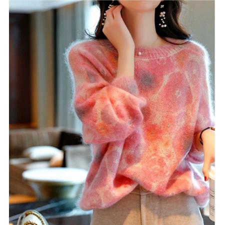 FA47527# 马海毛衣女秋冬慵懒风彩虹色扎染套头宽松外搭打底衫上衣  服裝批發女裝批發服飾貨源
