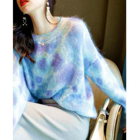 FA47527# 马海毛衣女秋冬慵懒风彩虹色扎染套头宽松外搭打底衫上衣  服裝批發女裝批發服飾貨源