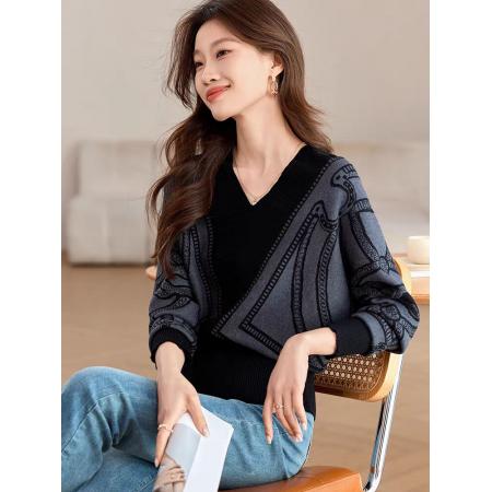 FA47531# 前后v领提花针织衫女秋冬新款设计感洋气蝙蝠袖短款上衣  服裝批發女裝批發服飾貨源