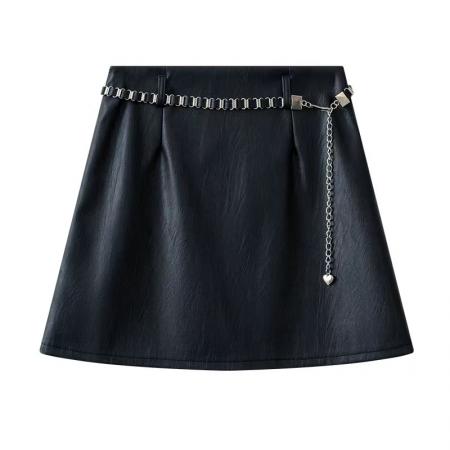 FA47535# 咖色皮裙A字半身裙女秋冬新款高级感显瘦pu包臀裙高腰短裙子  服裝批發女裝批發服飾貨源