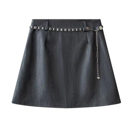 FA47535# 咖色皮裙A字半身裙女秋冬新款高级感显瘦pu包臀裙高腰短裙子  服裝批發女裝批發服飾貨源