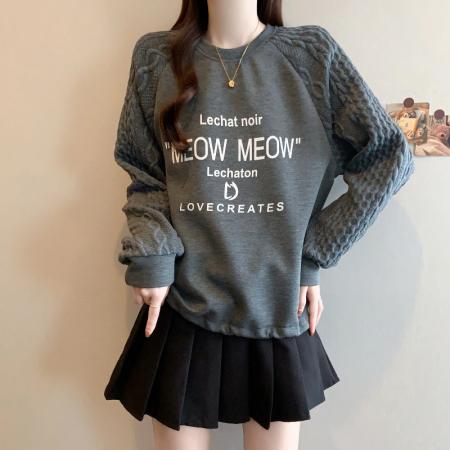 FA47543# 秋冬新款大码韩版时尚宽松显瘦字母印花休闲百搭拼接卫衣  服裝批發女裝批發服飾貨源