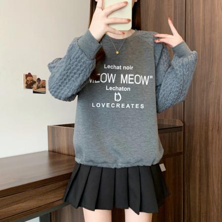 FA47543# 秋冬新款大码韩版时尚宽松显瘦字母印花休闲百搭拼接卫衣  服裝批發女裝批發服飾貨源