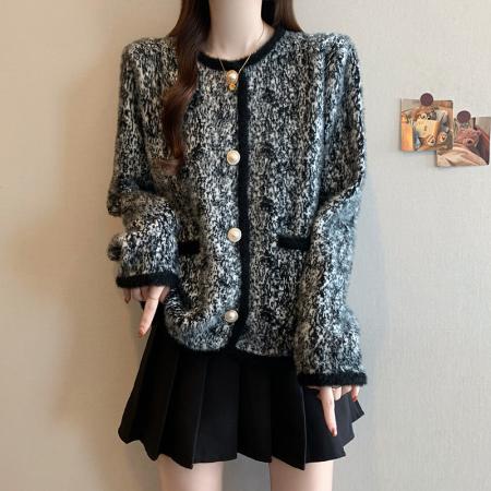 FA47546# 冬季新款大码时尚小香风圆领百搭仿水貂绒加厚针织外套  服裝批發女裝批發服飾貨源