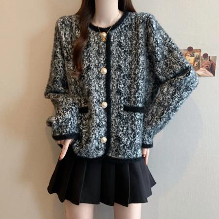 FA47546# 冬季新款大码时尚小香风圆领百搭仿水貂绒加厚针织外套  服裝批發女裝批發服飾貨源