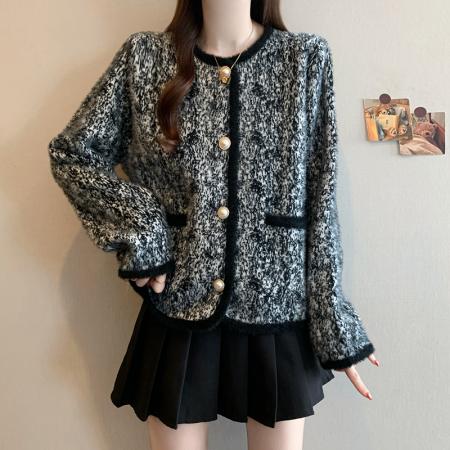 FA47546# 冬季新款大码时尚小香风圆领百搭仿水貂绒加厚针织外套  服裝批發女裝批發服飾貨源