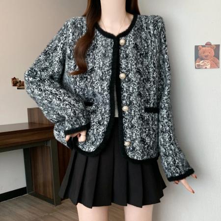 FA47546# 冬季新款大码时尚小香风圆领百搭仿水貂绒加厚针织外套  服裝批發女裝批發服飾貨源