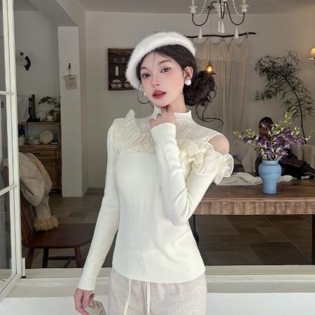 FA47549# 秋冬新款时尚波浪立体花毛针织衫女修身显瘦百搭打底上衣  服裝批發女裝批發服飾貨源