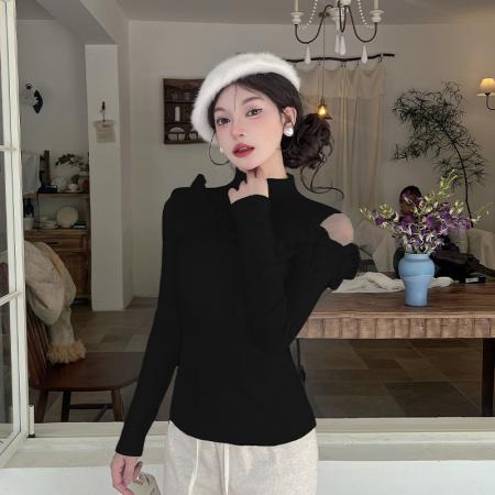 FA47549# 秋冬新款时尚波浪立体花毛针织衫女修身显瘦百搭打底上衣  服裝批發女裝批發服飾貨源