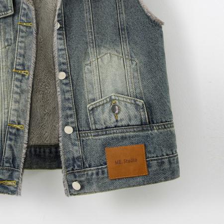 FA47552# 新款复古时尚翻领蝴蝶结加绒牛仔马甲女秋冬季宽松百搭无袖  服裝批發女裝批發服飾貨源