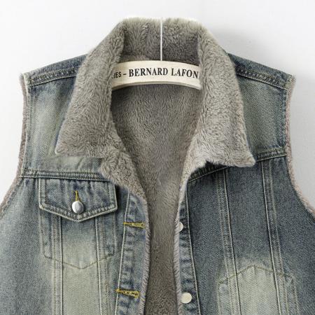 FA47552# 新款复古时尚翻领蝴蝶结加绒牛仔马甲女秋冬季宽松百搭无袖  服裝批發女裝批發服飾貨源