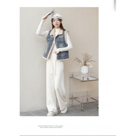 FA47553# 羊羔绒牛仔马甲外套女秋冬季韩版宽松小个子加绒加厚背心马夹坎肩  服裝批發女裝批發服飾貨源