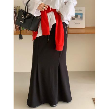 FA47554# 新款拉链口袋显瘦坠感后开衩鱼尾半身长裙  服裝批發女裝批發服飾貨源