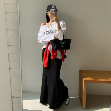 FA47554# 新款拉链口袋显瘦坠感后开衩鱼尾半身长裙  服裝批發女裝批發服飾貨源