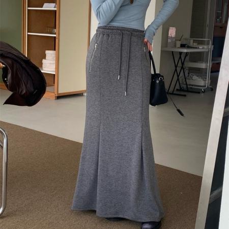 FA47554# 新款拉链口袋显瘦坠感后开衩鱼尾半身长裙  服裝批發女裝批發服飾貨源