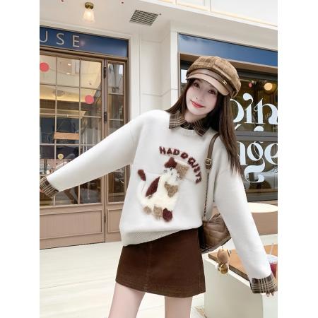 韩系穿搭一整套女秋冬新款设计感假两件针织衫毛衣半身裙套装  服裝批發女裝批發服飾貨源