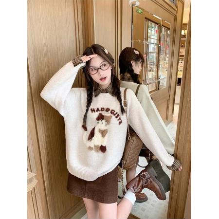 FA47556# 韩系穿搭一整套女秋冬新款设计感假两件针织衫毛衣半身裙套装  服裝批發女裝批發服飾貨源