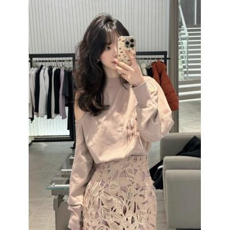 FA47558# 秋季搭配一整套大码胖mm粉色露肩针织衫镂空半身裙甜美漂亮套装女  服裝批發女裝批發服飾貨源